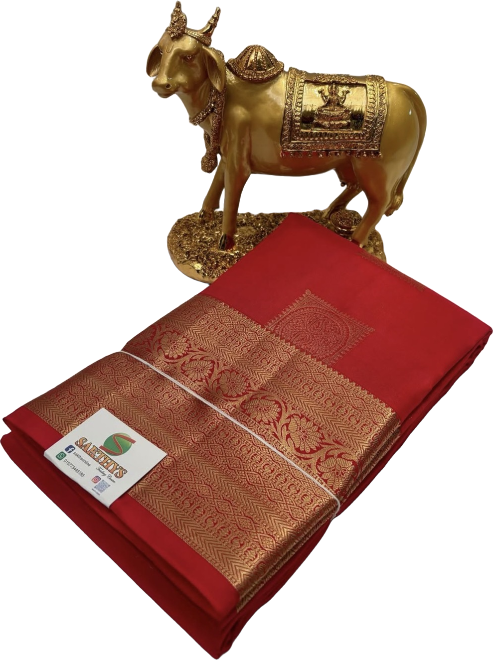 Roter Kanchipuram Pure Silk Saree mit goldener Bordüre